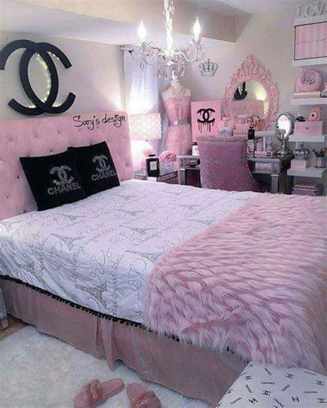 pink and black chanel room